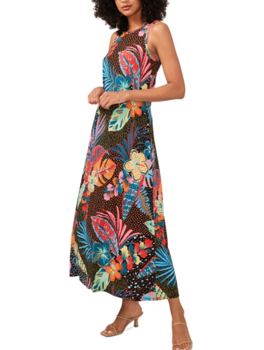 Vince Camuto Tropical Floral Print Maxi Dress with Back Keyhole